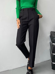 Pleated Solid Color Split-Joint High Waisted Trousers Suit Pants