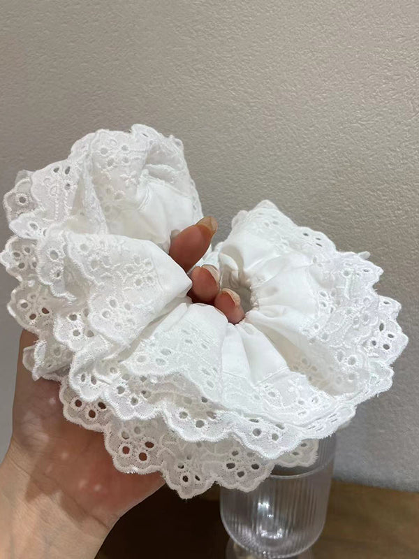 Hollow Pleated Solid Color Split-Joint Tiered Scrunchy Hair Accessories