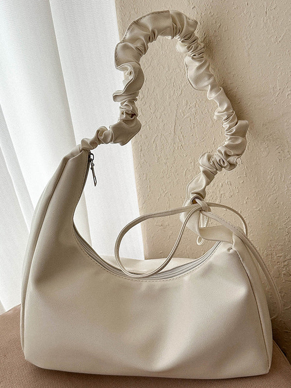 Geometric Pleated Solid Color Zipper Shoulder Bags Handbags