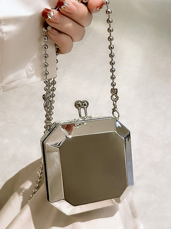 Chains Geometric Solid Color Satchels Crossbody Bags
