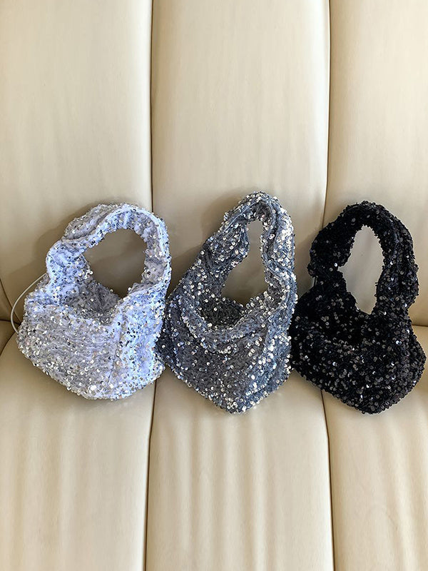 Drawstring Pleated Sequined Handbags Shoulder Bags