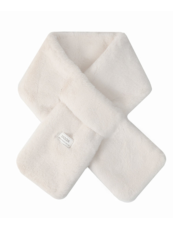 Casual Faux Fur Keep Warm Solid Color Cross Plush Shawl&Scarf