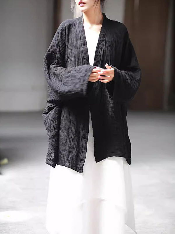 Pleated Solid Color Split-Joint Batwing Sleeves Loose Cover-Ups Tops