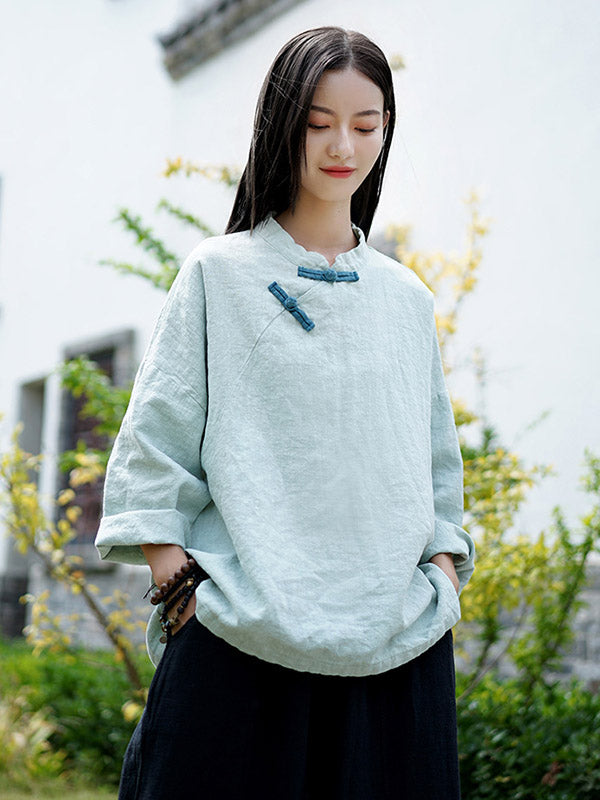 National Style Button Linen Shirt