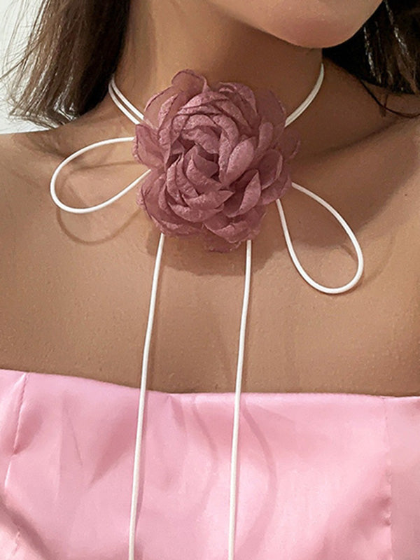 Flower Shape Gauze Pleated Dainty Necklace Accessories