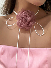 Flower Shape Gauze Pleated Dainty Necklace Accessories