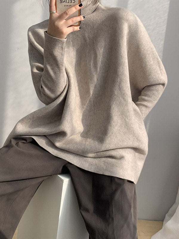 Original 4 Colors Split-Side High-Neck Long Sleeves Sweater Top