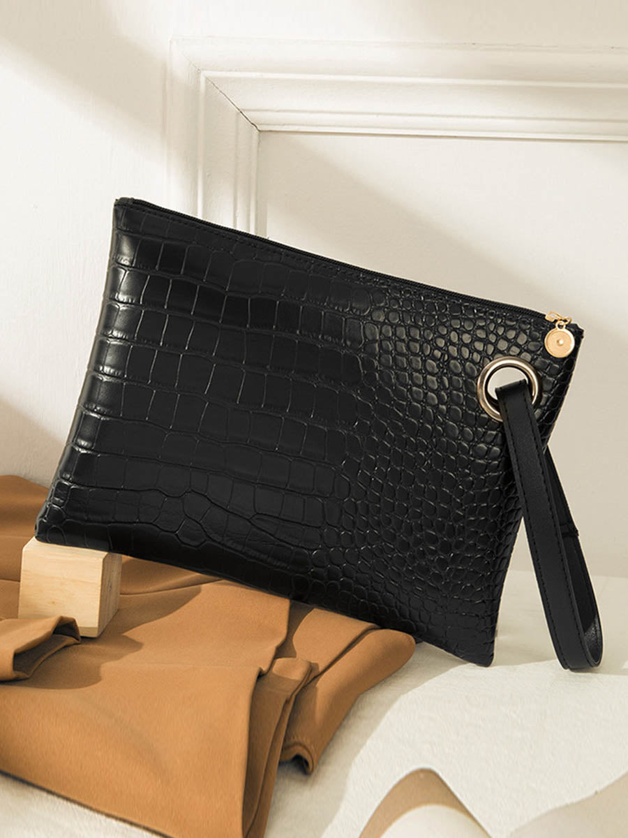 Crocodile Texture Geometric Print Zipper Handbag