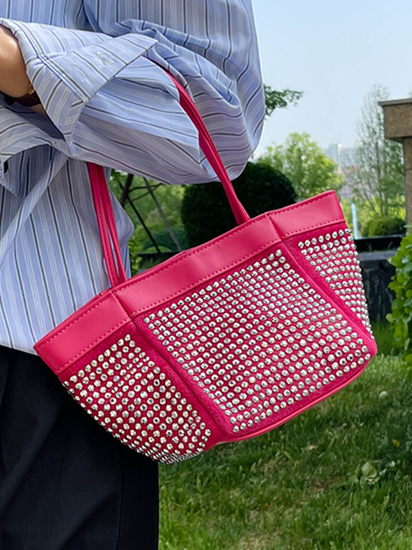 Rhine Stones Shiny Split-Joint Zipper Handbags Crossbody Bags