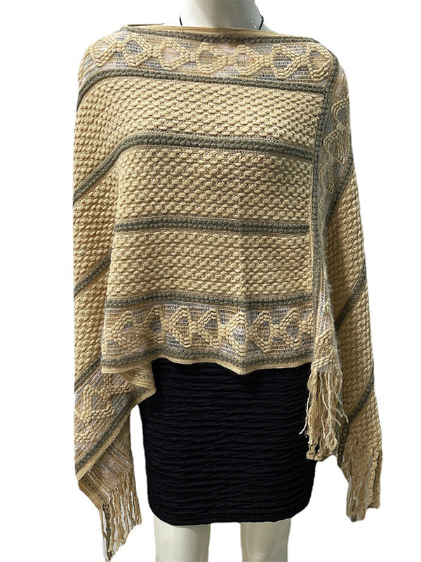 Asymmetric Tasseled Loose V-Neck Shawl&Cloak Cape