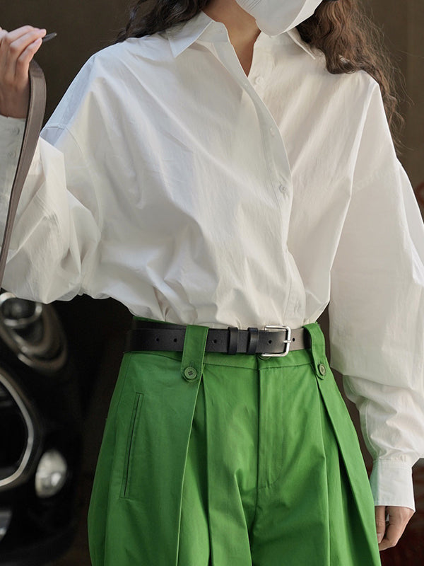 Asymmetric Solid Color Long Sleeves Loose Lapel Blouses