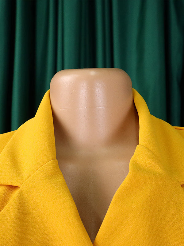 Pleated Solid Color Split-Front Tied Waist Three-Quarter Sleeves V-Neck Mini Dresses