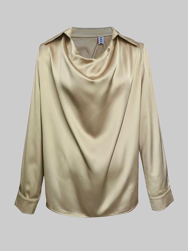 Long Sleeves Loose Solid Color Heaps Collar Blouses&Shirts Tops