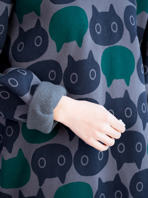 Animal Printed Quilted Split-back Velvet A-line High-low Hooded Sweatershirt Midi Dresses