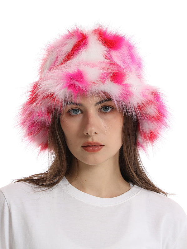 Adjustable Contrast Color Keep Warm Velvet Bucket Hat