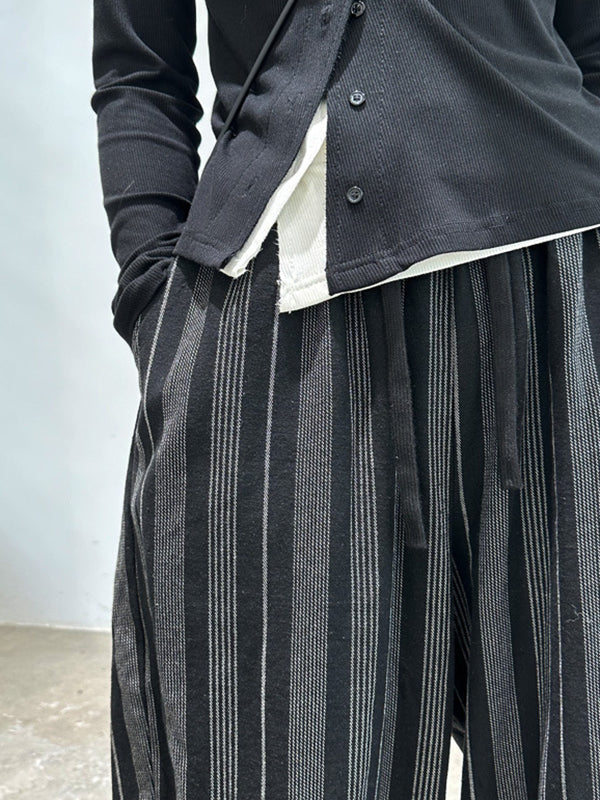 Split-Joint Striped Patterns Harem Pants High Waisted Trousers Pants
