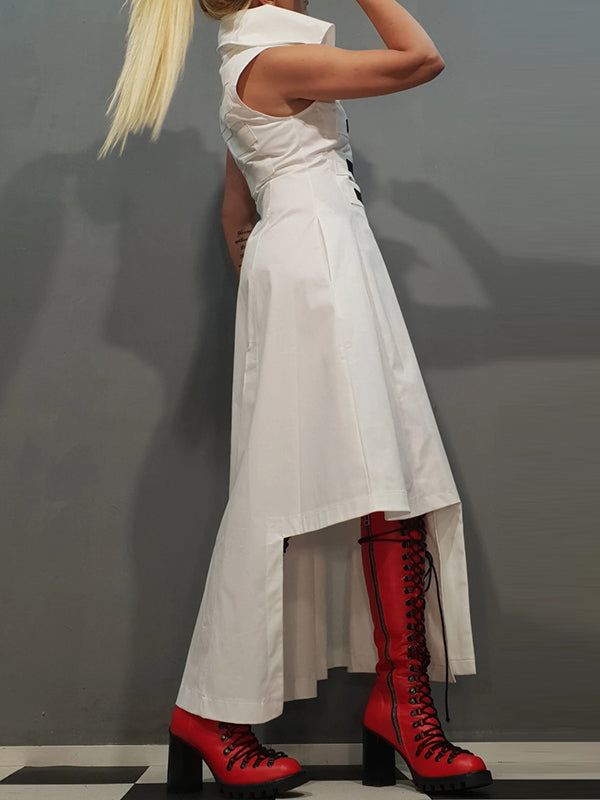 Buttoned Split-Joint Irregular Clipping Loose Lapel Shirt Dress Maxi Dresses