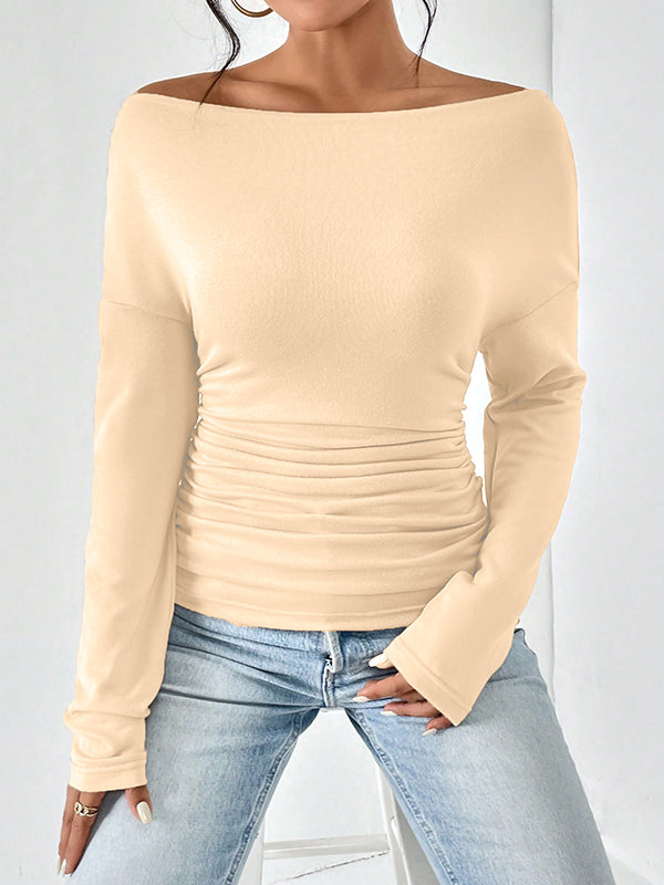 Solid Color Long Sleeves Skinny One-Shoulder T-Shirts Tops