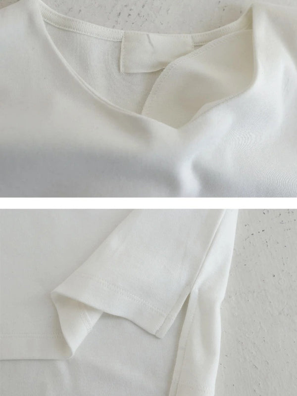 Solid Color Simple V-Neck High-Low Long Sleeve T-Shirts