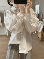 Solid Color Loose Puff Sleeves Lapel Blouses