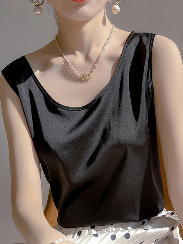 Solid Color Loose Sleeveless Round-Neck Vest Top