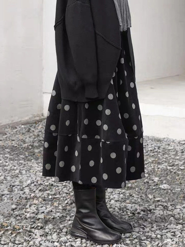 Elastics Polka-Dot Printed Split-Joint High Waisted Loose Skirts