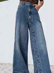 High Waisted Loose Buttoned Pockets Jean Pants Bottoms