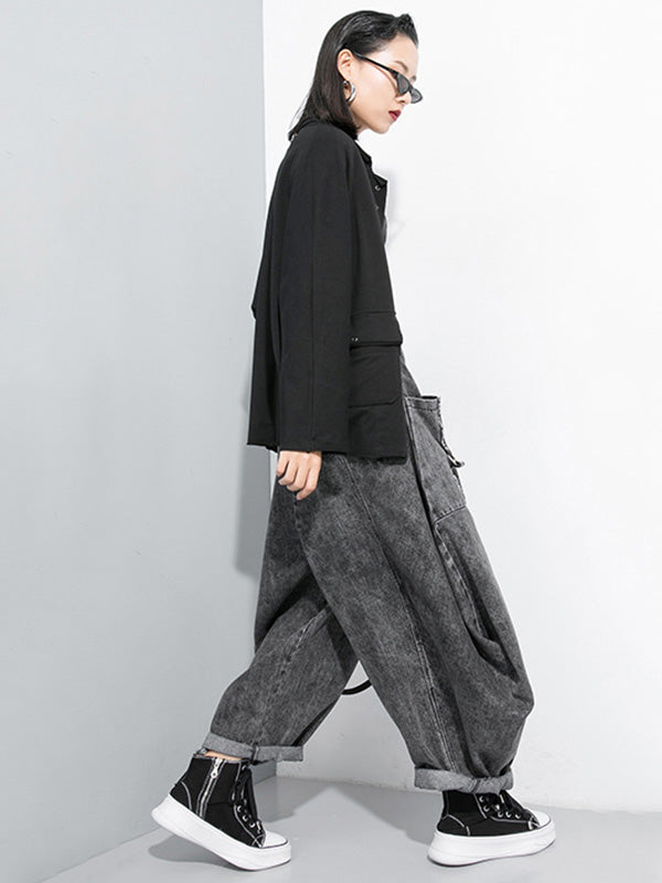 Loose Wide Leg Split-Joint Streamer Jean Pants Bottoms