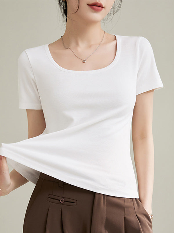 Solid Color Plus Size Short Sleeves Round-neck T-Shirts Tops