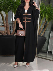 Contrast Color Muslim Split-Joint Loose V-neck Muslim Abaya Cover-Ups Tops