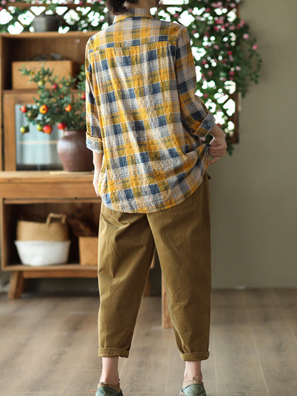 Artistic Retro Loose Solid Color Elasticity Casual Harem Pants Bottoms