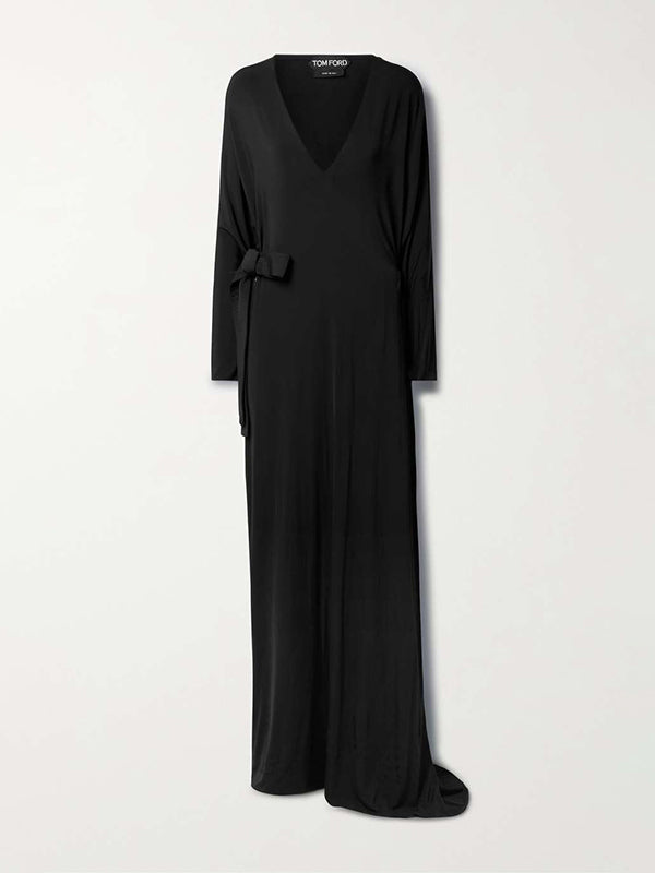 Batwing Sleeves Loose Solid Color V-Neck Maxi Dresses