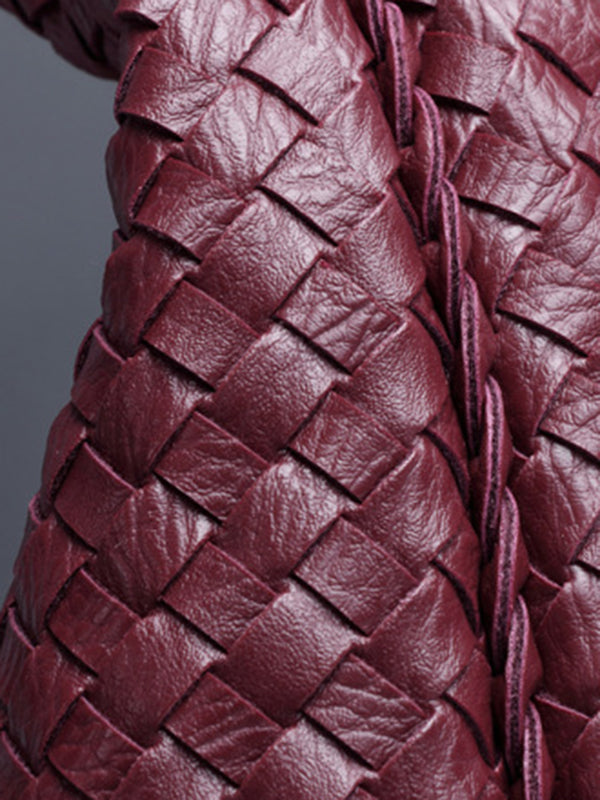 Geometric Solid Color Split-Joint Woven Zipper Handbags Bags