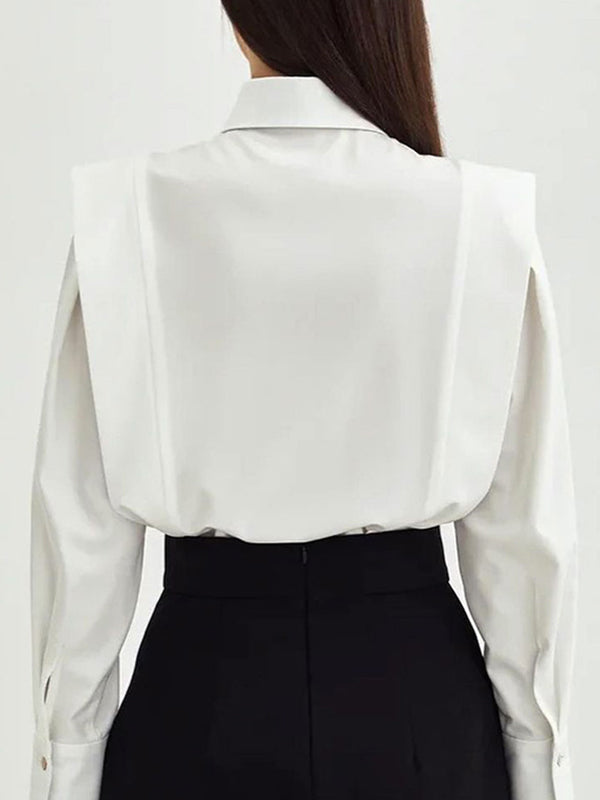 Buttoned Solid Color Long Sleeves Loose Lapel Blouses&Shirts Tops