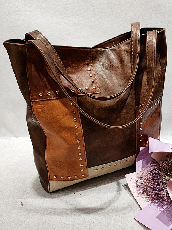Contrast Color Rivet Split-Joint Handbags Bags