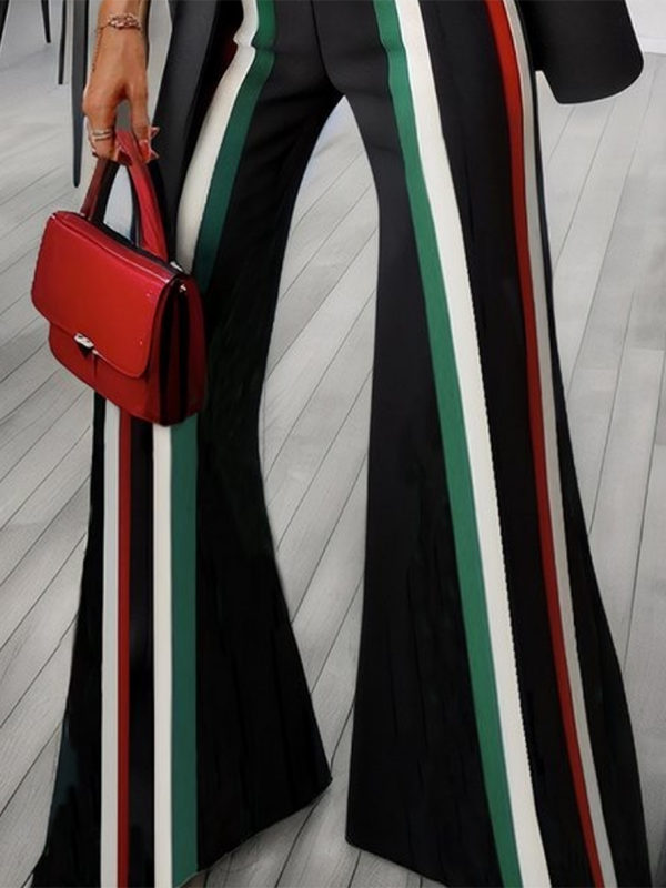 Contrast Color Striped Flared Pants Trousers
