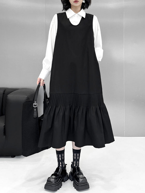 Buttoned Pleated Solid Color Long Sleeves Loose Polo Blouses&Shirts Tops