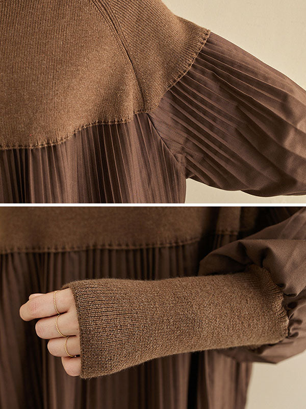 Knitting Pleats Split-Joint High-Neck Pullover Top