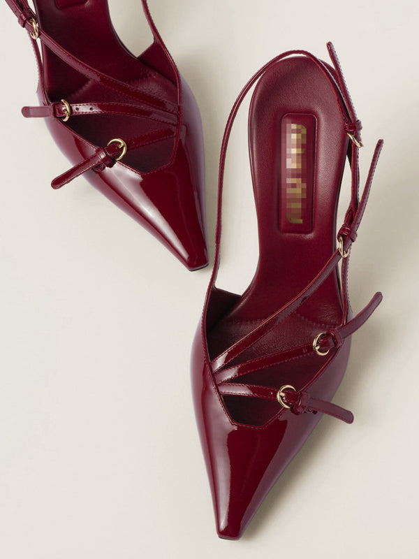 Belt Buckle Hollow Pointed-Toe Split-Joint Sling Shoes Pumps Sandals