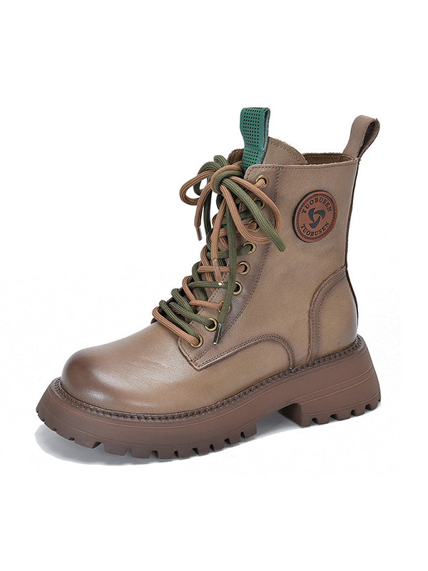 Muffin Heel Round-Toe Tied Zipper Boots