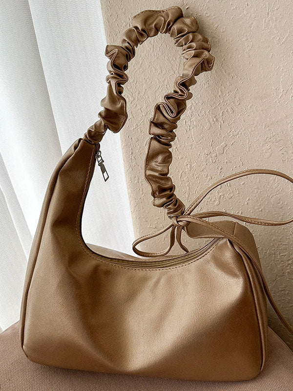 Geometric Pleated Solid Color Zipper Shoulder Bags Handbags