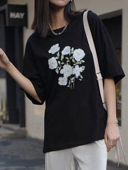 Casual Loose Round-Neck Floral Printed T-Shirt