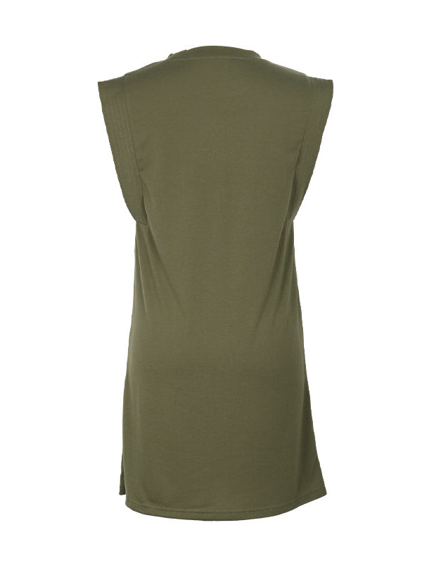 Solid Color Split-Joint A-Line Loose Round-Neck Mini Dresses