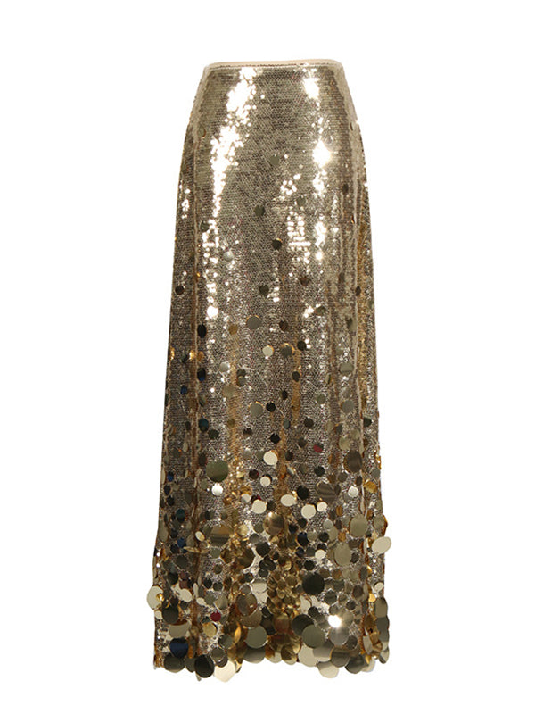Sequined Shiny A-Line High Waisted Skirts Bottoms