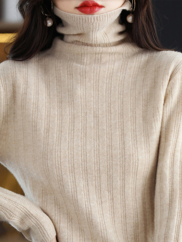 Keep Warm Solid Color Long Sleeves Skinny High Neck Sweater Tops Pullovers