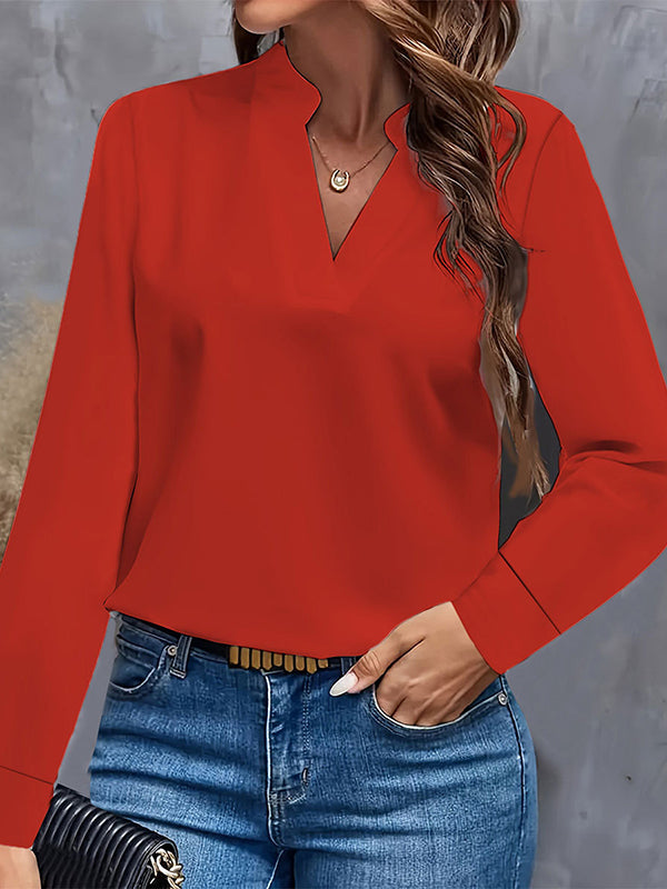 Solid Color Long Sleeves Loose Stand Collar Blouses&Shirts Tops