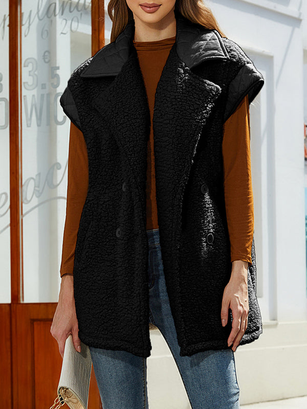 Split-Joint Velvet Loose Sleeveless Lapel Vest Top
