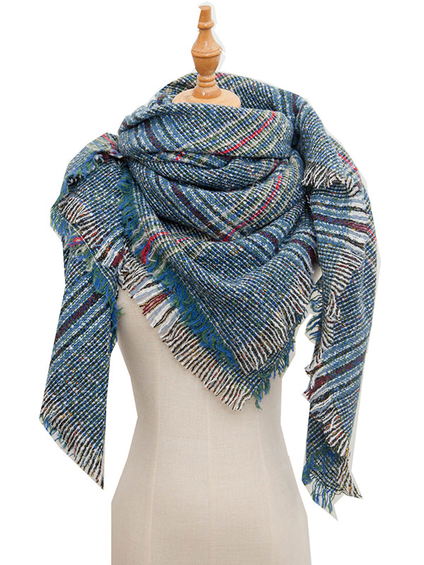 Fringed Keep Warm Plaid Triangle Shawl&Scarf