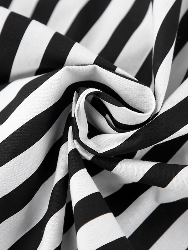 Split-Joint Striped Long Sleeves Loose Lapel Blouses