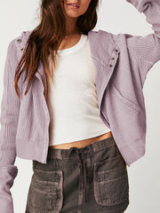 Zipper Long Sleeves Loose Hooded Outerwear Jackets